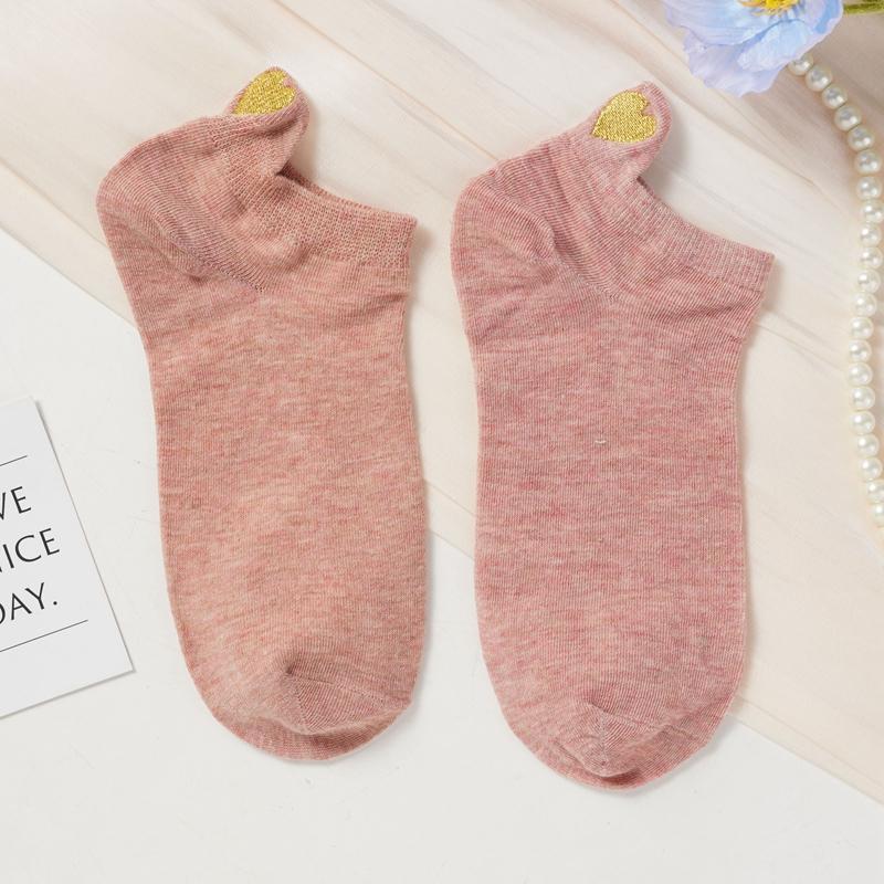 5 Par Skarpetek za Kostkę Gładkich Złoty Jedwab Haft Serce Damskie Skarpetki Bawełniane Nadruk Korony Bawełniane Skarpetki