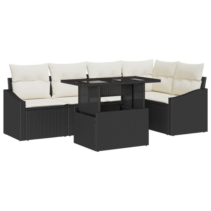 VidaXL Set de canapé de jardin 6 pièces avec coussins en rattan synthétique noir 3357740