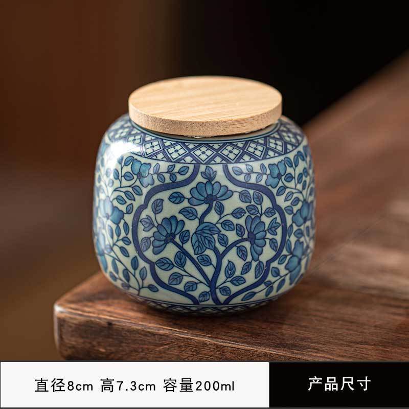 Creative Hand-painted Flower Ceramic Tea Jar with Bamboo Lid Sealed Storage Jar Portable Travel Tea Canister Home Decoration