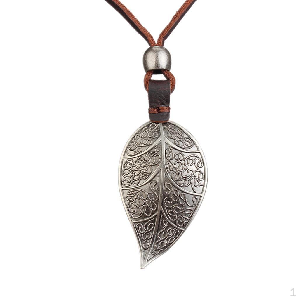 

with Curved Pattern Pendant Brown PU Leather Necklace срібний