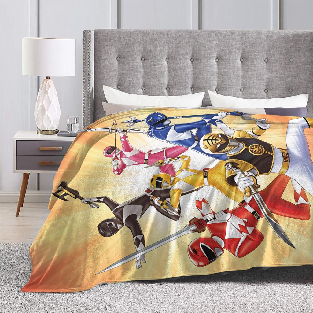 M-Mighty Morphin Super Warm Blankets  Cartoon P-Power Rangers Picnic Plush Bedding Throws Novelty Flannel Bedspread Sofa Bed