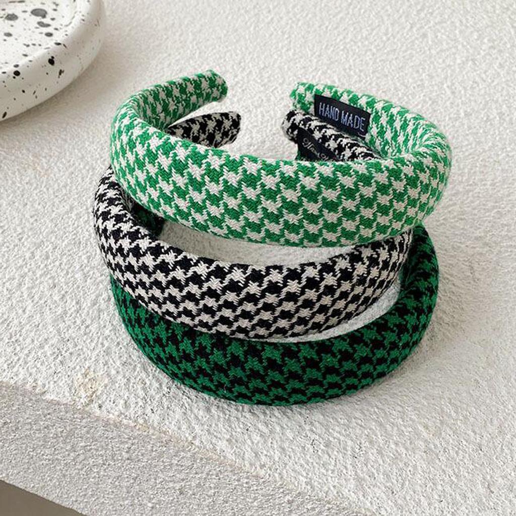 PROLY New Fashion Women Headband Classic Houndstooth Turban Adult Soft Solid Color Turban Girls Party Travel Hair Accessories