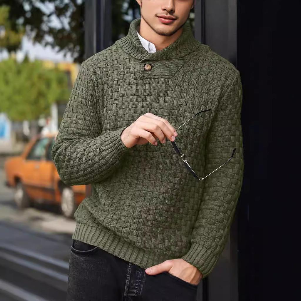 Men's Lapel Business Knitted Sweater Fashion Elastic Pullover Bottom Sweater