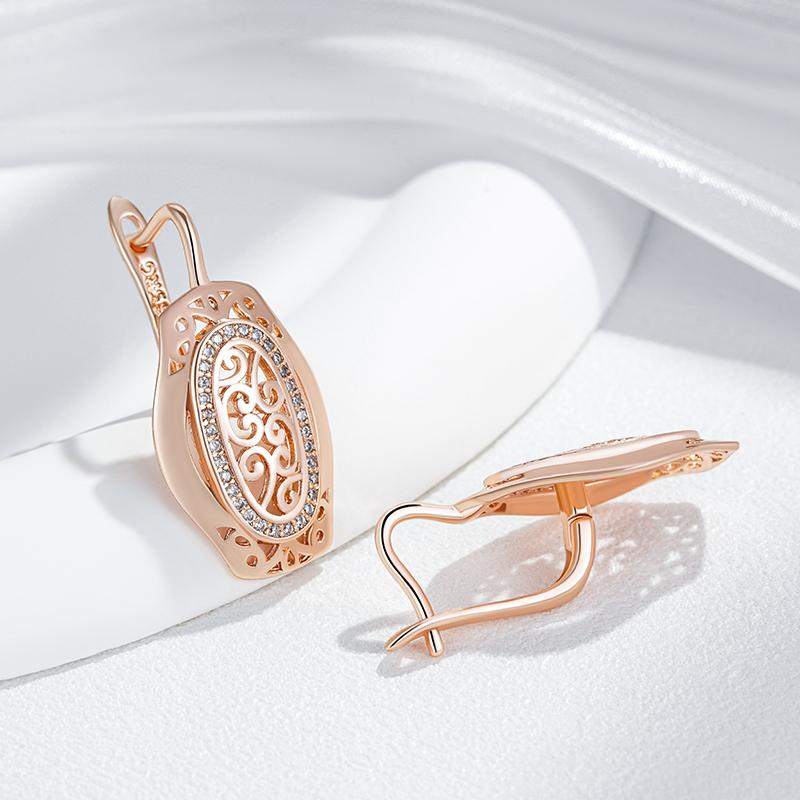 Rose Gold Color Ethnic Bride Drop Earrings For Women Hollow Pattern Natural Zircon Accessories Daily Fine Jewelry