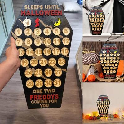 1 PCS Countdown Halloween Coffin Calendar House Shaped Wooden Decor BugBat