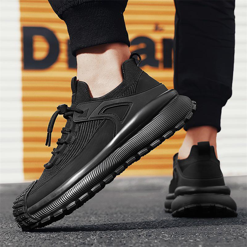 

Men s Breathable Flyknit Sneakers - Elastic Band, Thick Sole, Wear-Resistant, Casual Jogging Shoes for Spring/Summer. Size 42