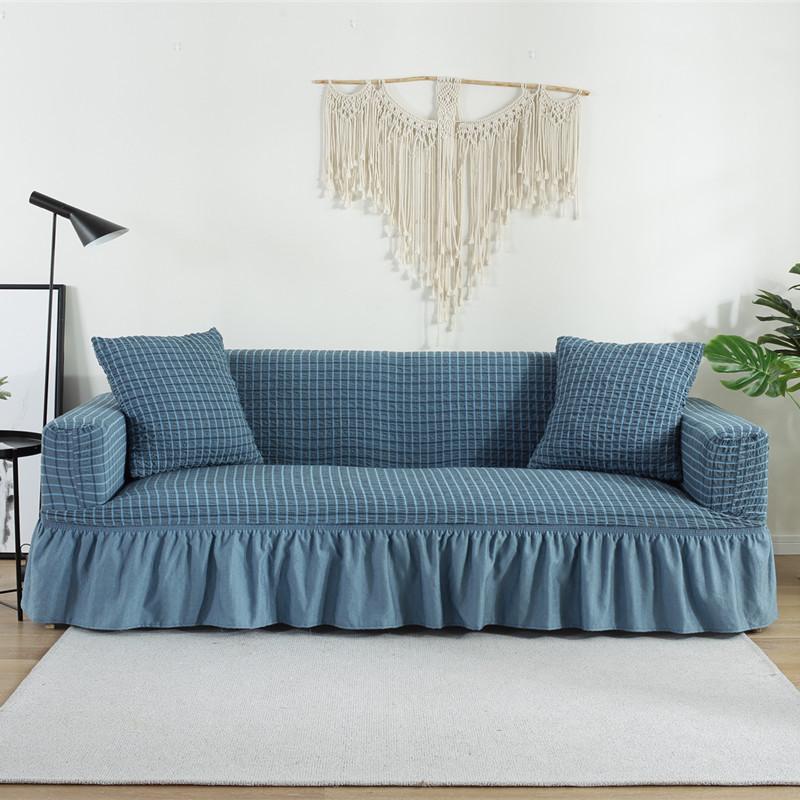 Solid Color Non-Slip Dust-Proof All-Inclusive Sofa Cover Nordic Ruffled Skirt Stretch Sofa Slipcover Full Covered