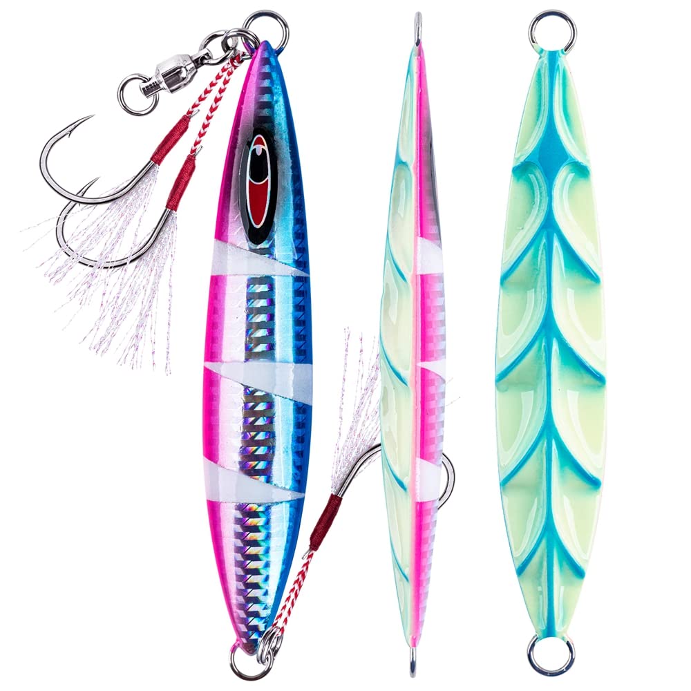 Goture Luminous Metal Jig Slow Jigging for Offshore Short Red and Set Set, Fishing, Fishing, Hairtail, Snapper, Yellowtail, Tuna, Amberjack, 150g,