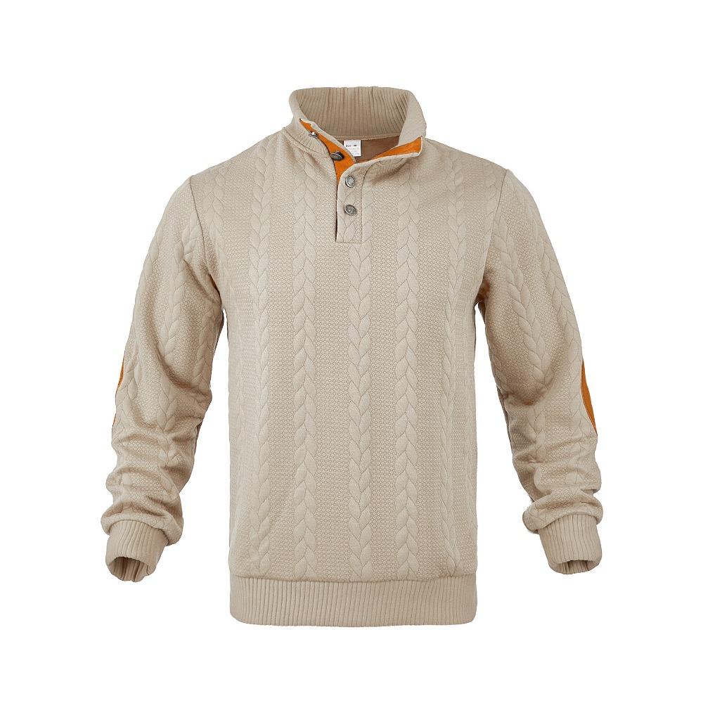 Frühling/Herbst Schwergewicht Jacquard Herren Button-Down Stehkragen Patchwork Henley Langarm Casual Sweatshirt