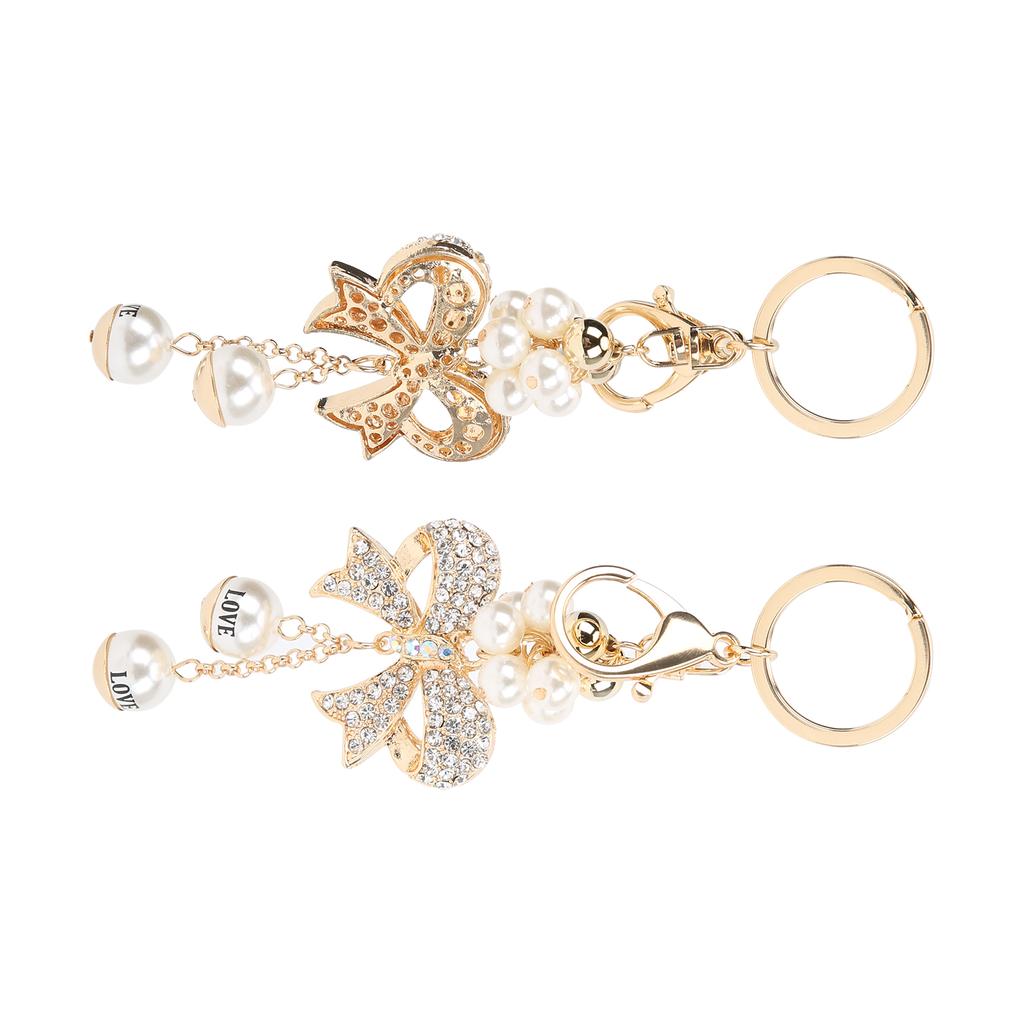 2Pcs Bowknot Keychain Bow Shaped Cute Faux Pearl Car Key Pendant Purse Backpack Accessories