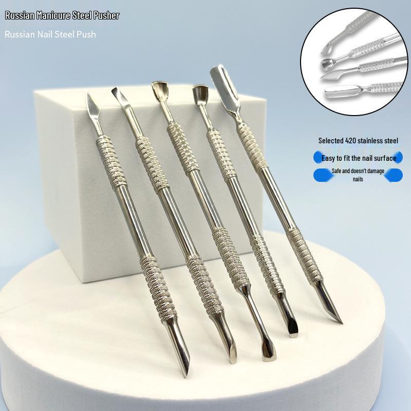 Stainless Steel Double-Headed Manicure Tool Set: Professional Grade Horseshoe Nail & Cuticle Pusher