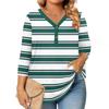 3/4 Length Sleeve Womens Tops Plus Size Button Down V Neck Shirts Blouses Casual Print Loose