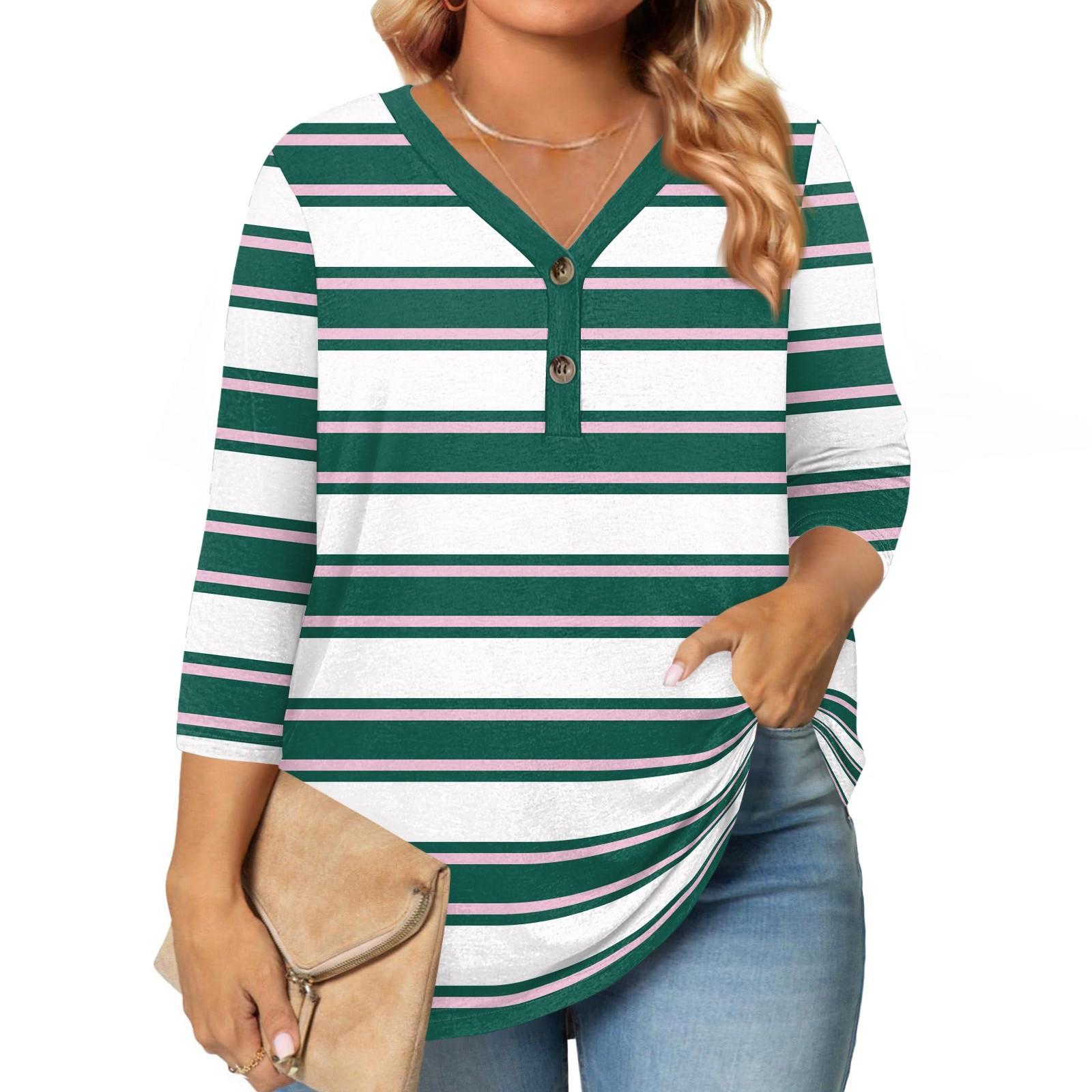 

Женские топы с рукавом 3/4, больших размеров, рубашки и блузки на пуговицах с V-образным вырезом, повседневные, с принтом, свободного кроя XXXXXL