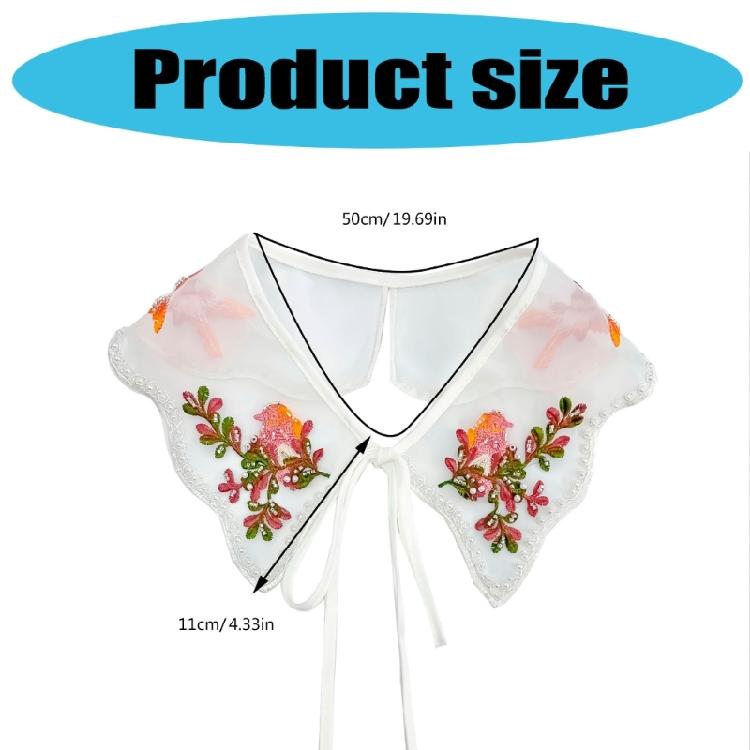 Elegant Half Shirt Collar Embroidered Flower Collar Beads Flower Lapel Half Shirt Collar Chinese Aesthetics
