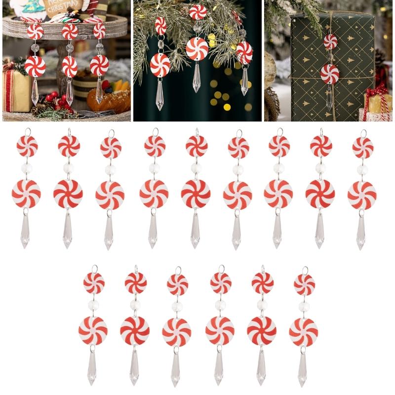 Set of 15 Elegant Christmas Tree Hanging Pendant Festival Candy Cane Cone Hanging Charm for Christmas Tree Decoration