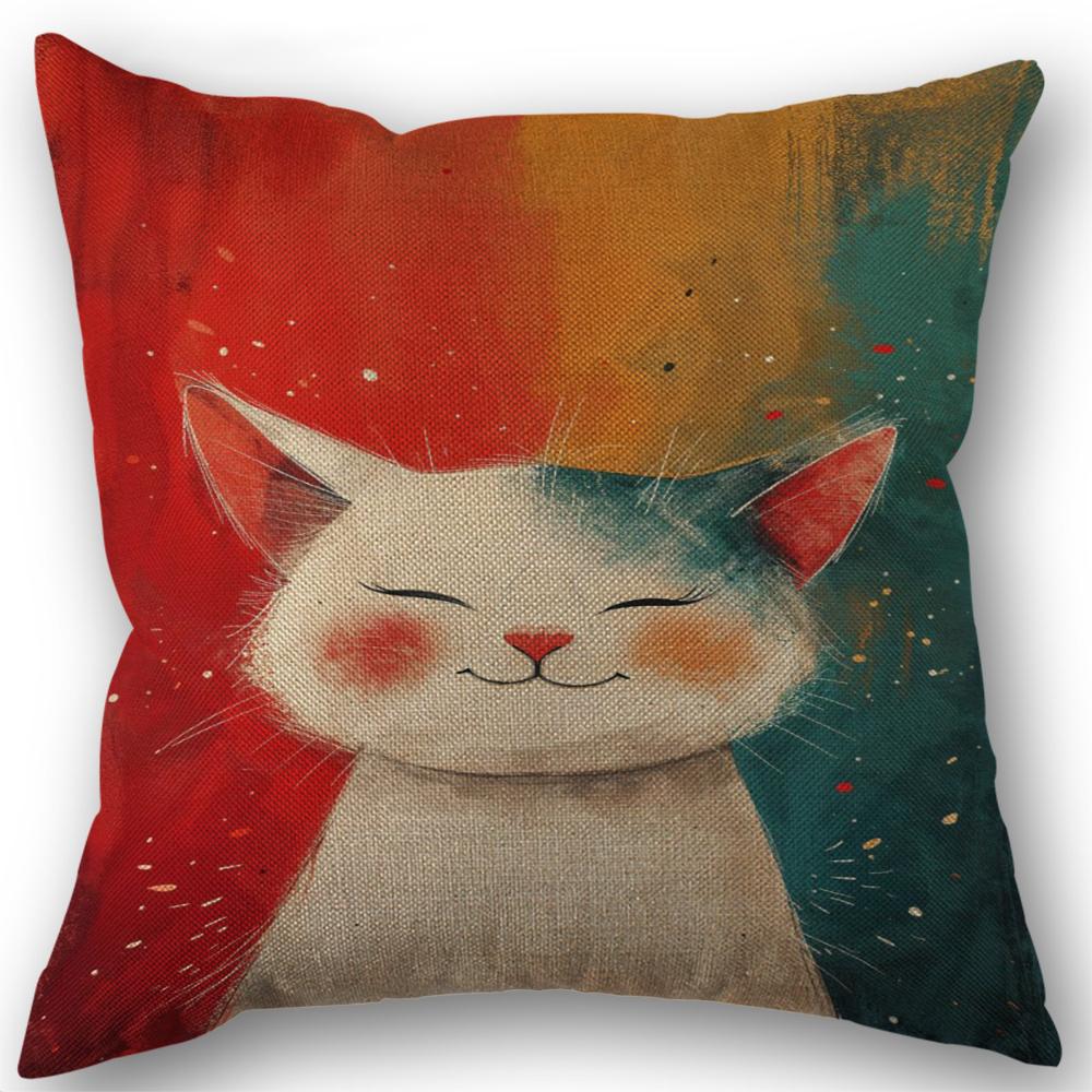 Playful Cat Pillowcase Wedding Decorative Linen Pillow Case For Home Pillow Cover 45X45(One Sides)