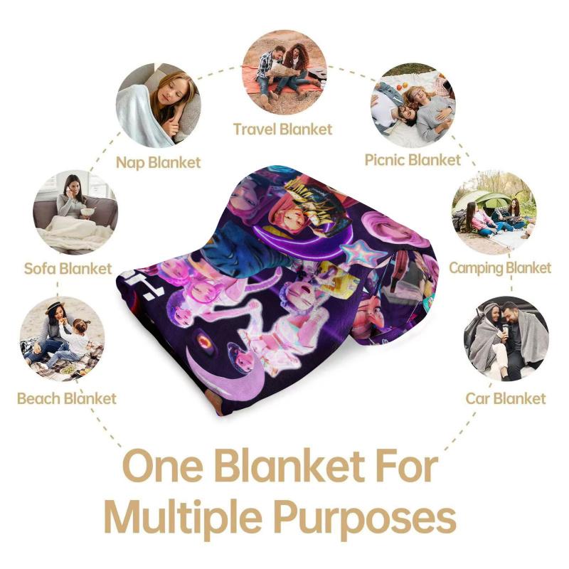 K-POP Demon Hunters Flannel Blanket Soft Warm Throw Character Collage Pattern Sofa Bed Cover Travel Camping Nap Cape Fans Gift