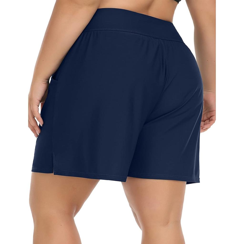 CHARMLEAKS Plus Size Swim Shorts for Women High Waisted Board Shorts Tankini Swimsuit Bottom with Pockets