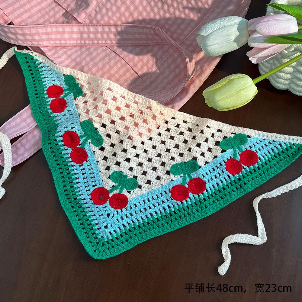 Pastoral Süß Kirsche Gestrickt Dreieck Schal Kopftuch Damen Haar Accessoires Meeresreise Tasche Kopfgebundenes Haarband
