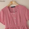 ZANZEA Women Plaid Print Summer Casual Square Collar Short Sleeve Dress