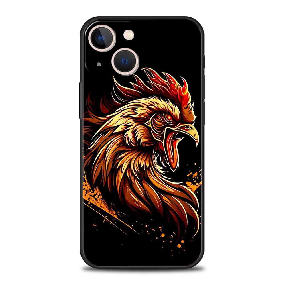 Cock Rooster Chicken Phone Case For iPhone 17 16 15 Pro Max 11 12 13 14 7 8 Plus SE 2020 X XR XS Cover Soft Black