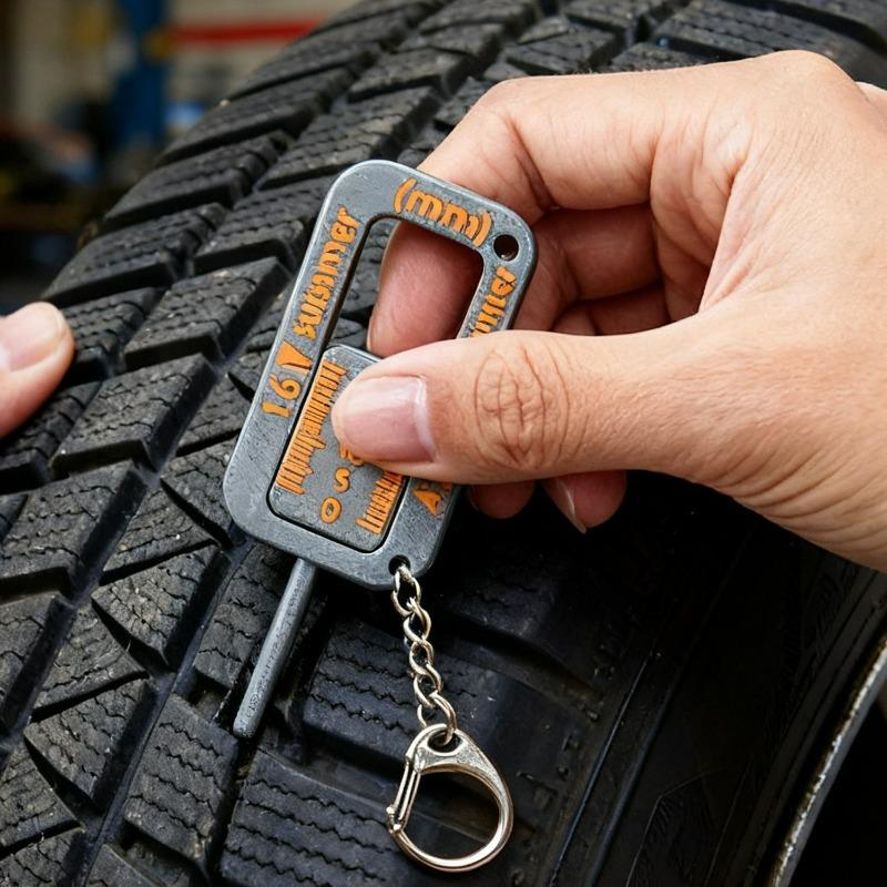 2-in-1 Reifentiefenmesser Schlüsselanhänger Genaue Messung Autoreifenprüfer Verschleißanzeige Werkzeug für Auto LKW Motorrad