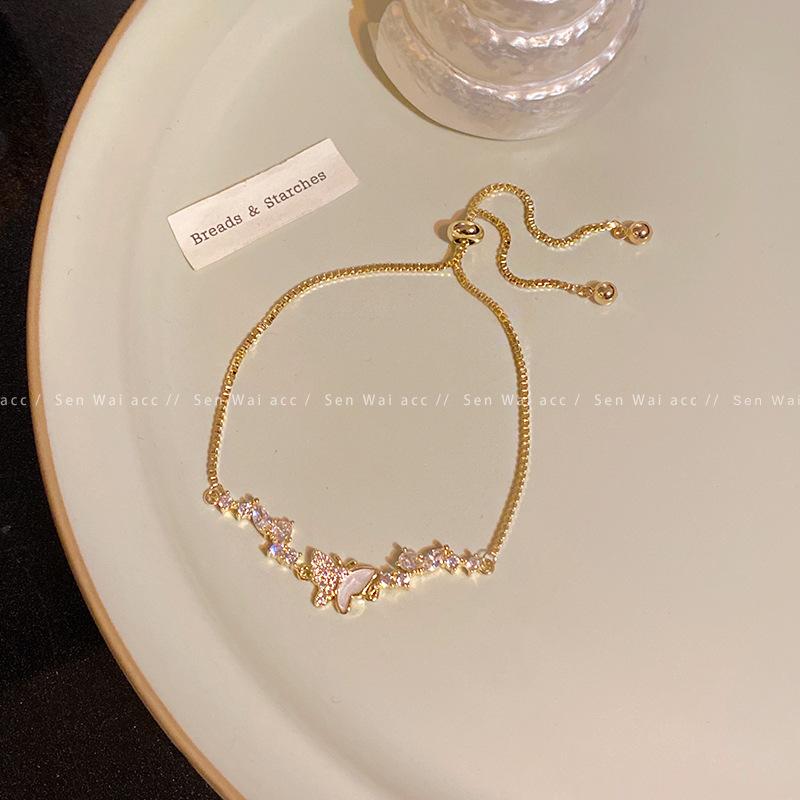 Delicate zircon butterfly bracelet women's 2025 new sweet adjustable pull-out bracelet jewelry