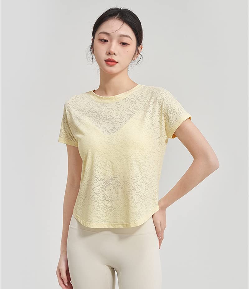 Gincci Short Sleeve Yoga Perfect for and Short Sleeve Flattering Open L and A Women's Shirt, Yoga, Gym, Fitness, Top, Back, Back, Stylish,
