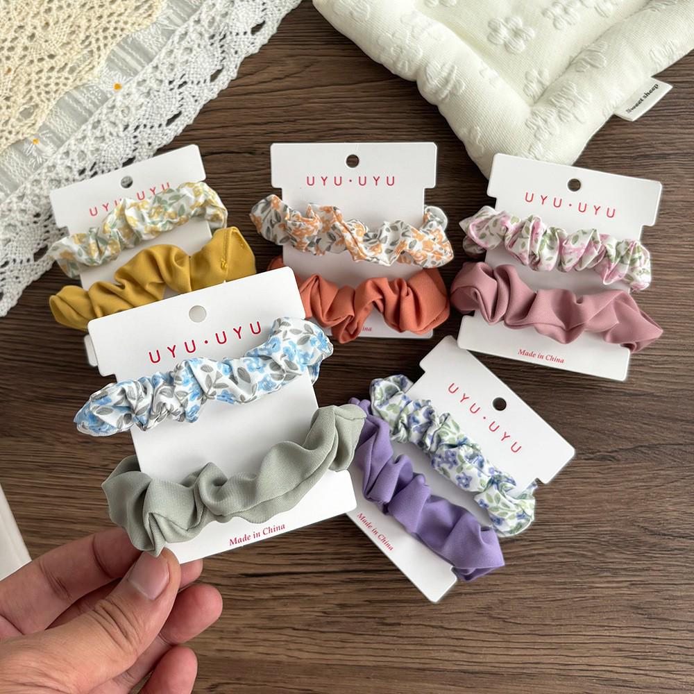 2PCS Korean Influencer Floral Scrunchies for Bun Hairstyles - Elastic Hair Ties/Bands