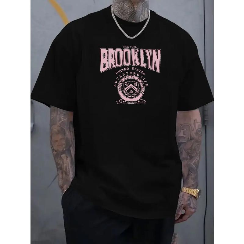 European Sizes Unisex's Brooklyn Print Short Sleeve T-Shirt - Breathable Summer Casual Round Neck Tee Suitable for Hot Weather