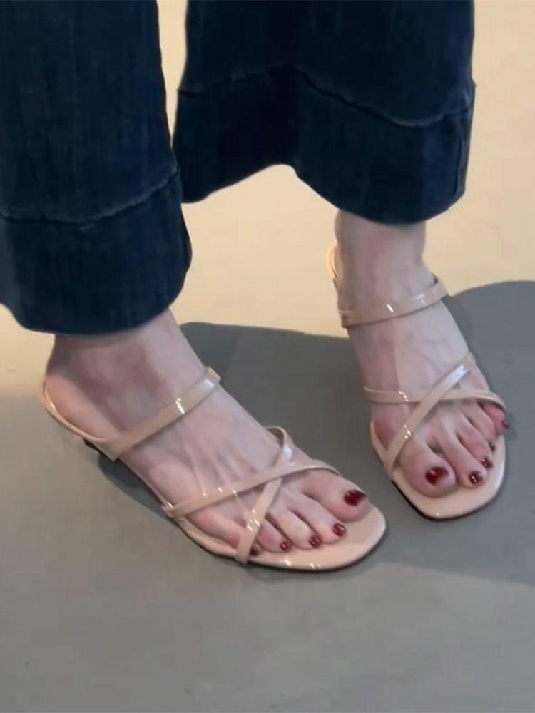 

French Open-Toed Sandals For Summer Wear With Women S Cross Gentle Cool Slippers Wedge Heel Temperament Skirt 35