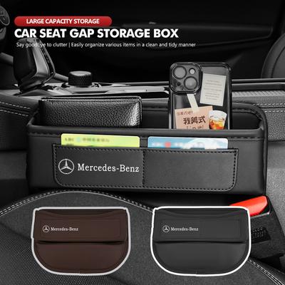 For Benz Car Logo Seat Gaps Filler Organizer Leather Gap Storage Bag Interior Accessories AMG VIANO GLB GLC W108 W124 W126 W169