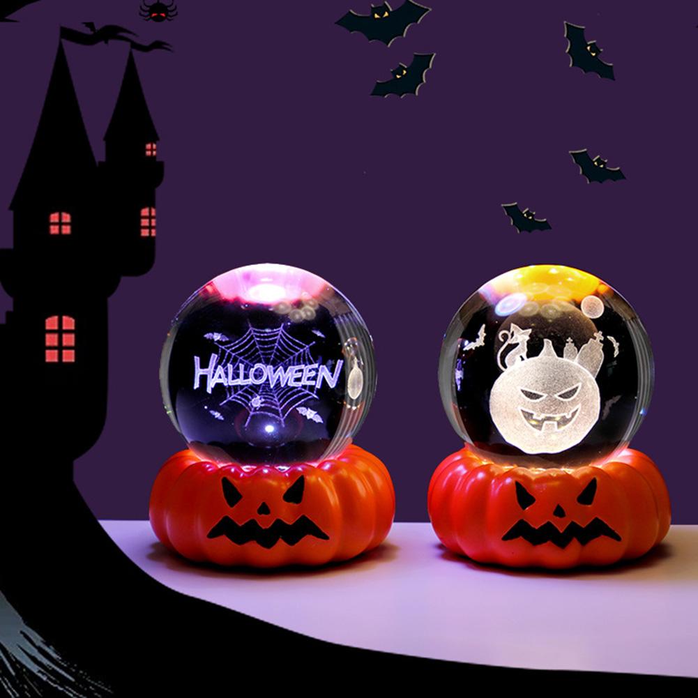 6cm 3D Kristallkugel Kristallkürbis Nachtlicht Lasergravierter Schädel Geist Spukhaus Geburtstagsgeschenk Heim Desktop Dekoration