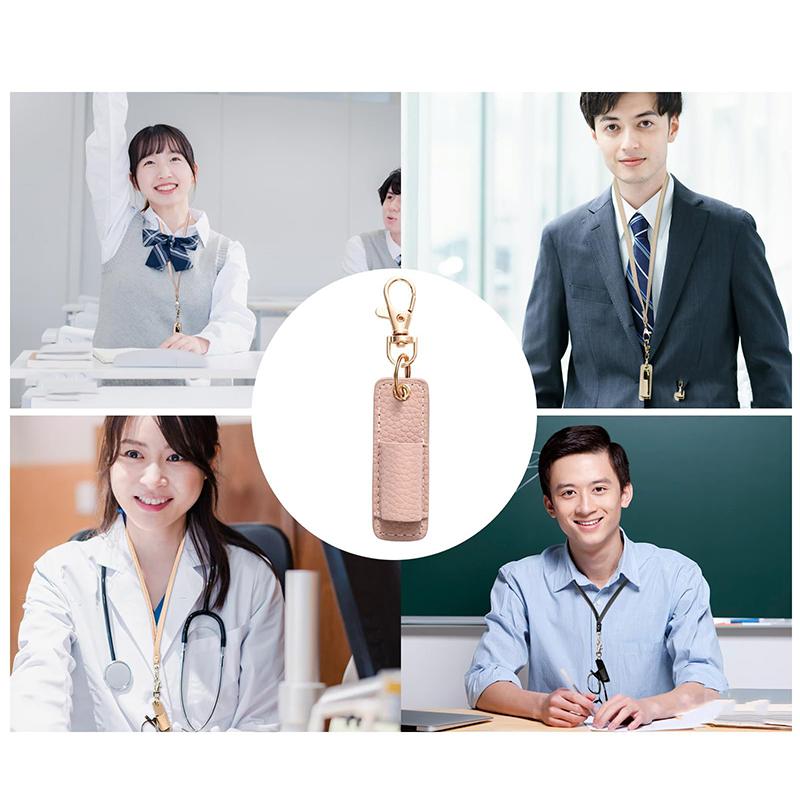 Portable Pu Leather Lanyard Pen Holder Necklace Style With Keychain Pen Case Pen Pouch Wear-Resistant Durable Pen Clip Key Chain