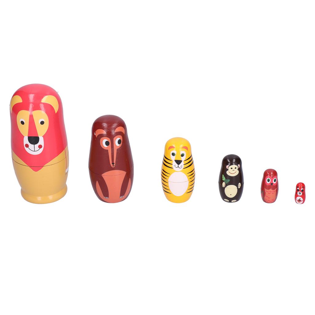 6Pcs Russian Nesting Dolls Kit Wooden Cartoon Animal Pattern Ornament Children s Festival Gifts