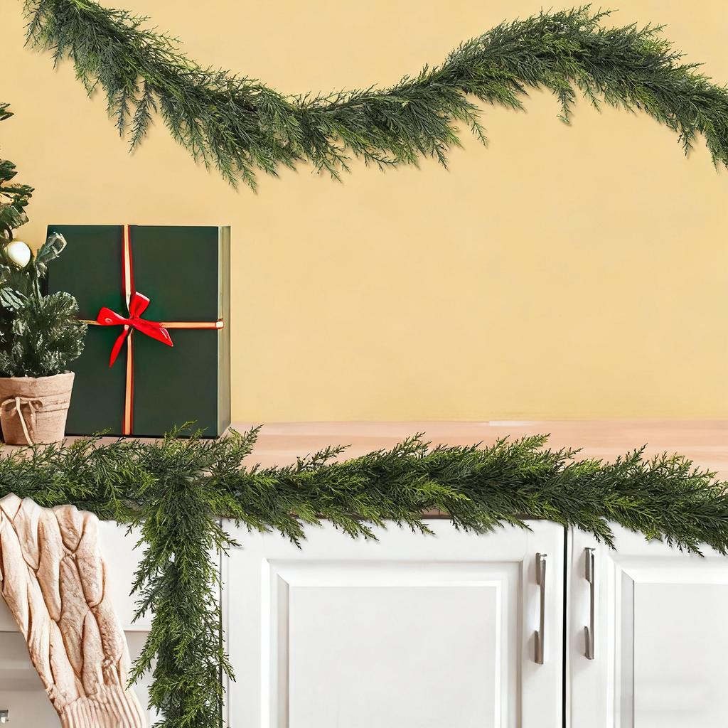 6 Ft Christmas Garland, Artificial Realistic Cedar  Garland,Real Faux Garlands For Decoration Outdoor Indoor Mantle Fireplace