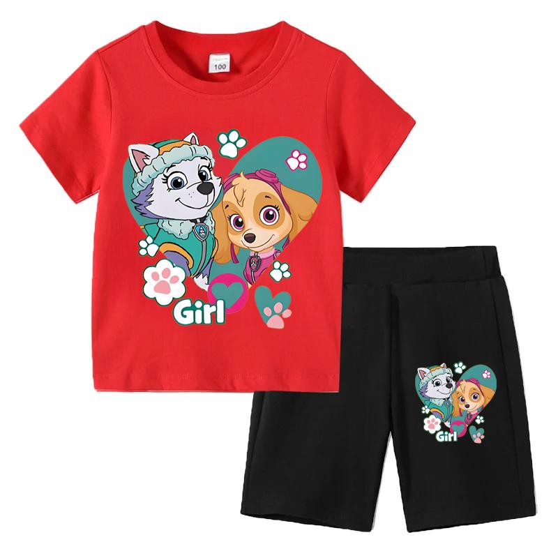 PAW Patrol Summer Cartoon Printed Boys Girls Tshirt Sets Children's Casual Shorts 2 Piece Sets Kids Tracksuits Sport Suits