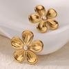 Geometric Pearl Flower Earrings For Women Gold Color Stainless Steel Flower Earring Wedding Christmas Party Jewelry Gift