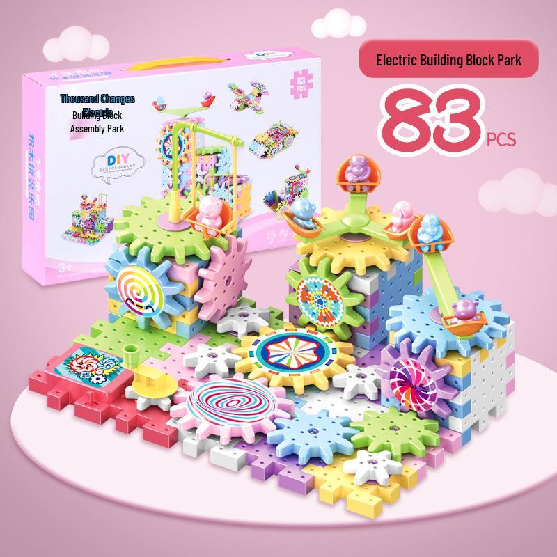 Adjustable Electric Gear Building Blocks Toy Set for Girls and Boys, Educational Puzzle for Ages 3-6