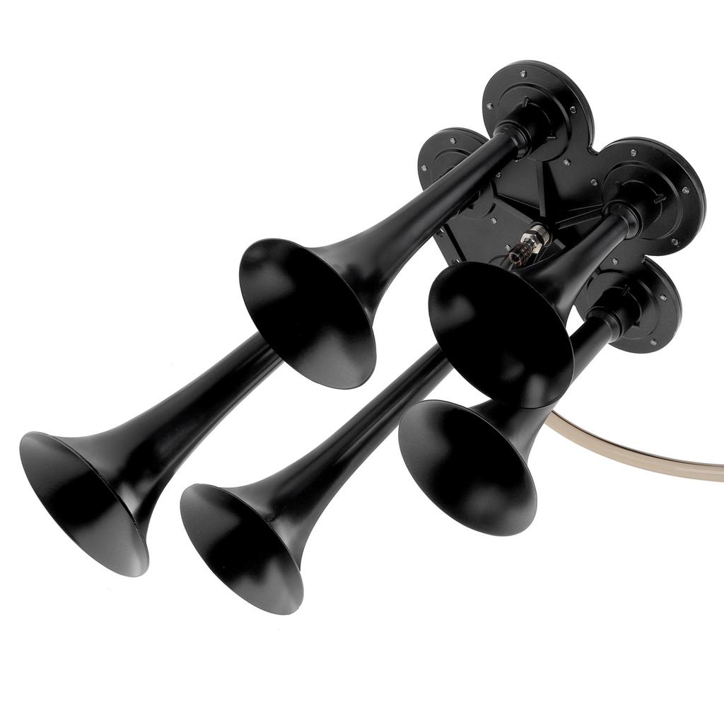 12V 185dB Super Loud Five Trumpet Musical Air Horn with Compressor Black for Trucks Cars