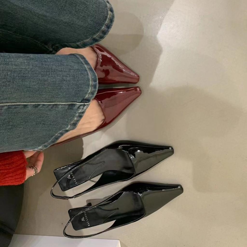 Spring and Summer New Pointed Patent Leather Thin Heel Single Shoes Fashionable Versatile High Heels Bag Head Sandals Women's Shoes
