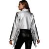 Women's Dance Birthday Party Jacket S-3XL: Tassels Metallic Glossy Turn-Down Collar Long Sleeve Zipper Fringe Shiny Design