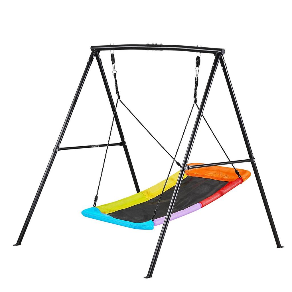Swing Set for Backyard, 150 X 81 Cm Swing Seat with Heavy Duty A-Frame Metal Stand, 199.6 Kg Load Capacity, Reinforced with Spiral Ground Anchors,