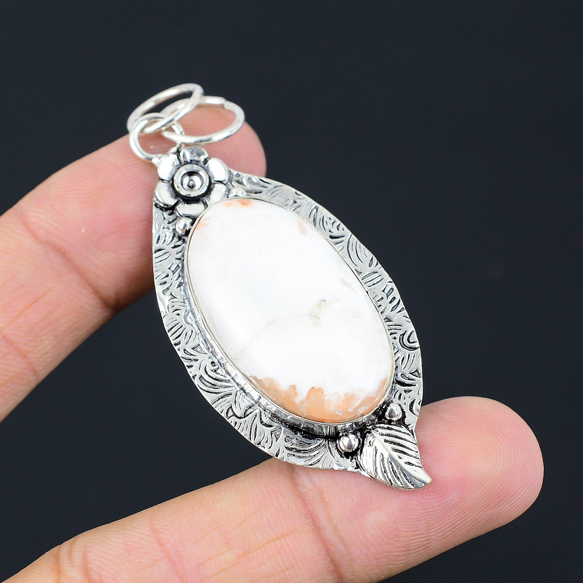 Natural Scolecite Gemstone Jewelry 925 Sterling Silver Pendant Flower For Women