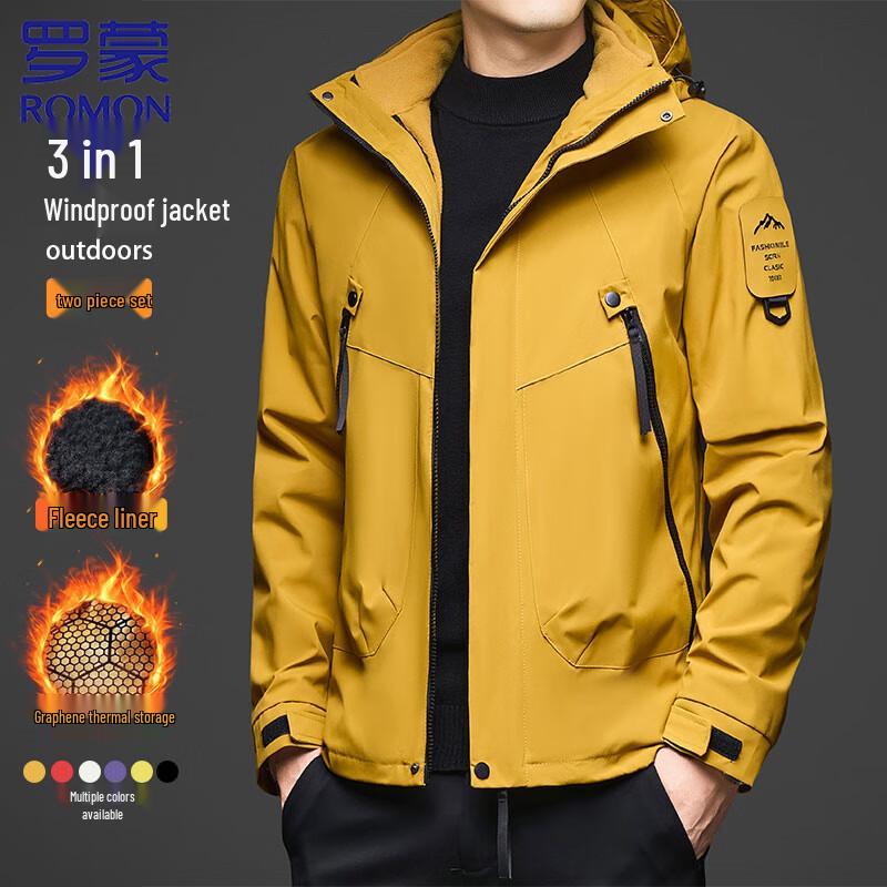 

ROMON Men s 3-in-1 Water-resistant Windproof Outdoor Jacket 2XL