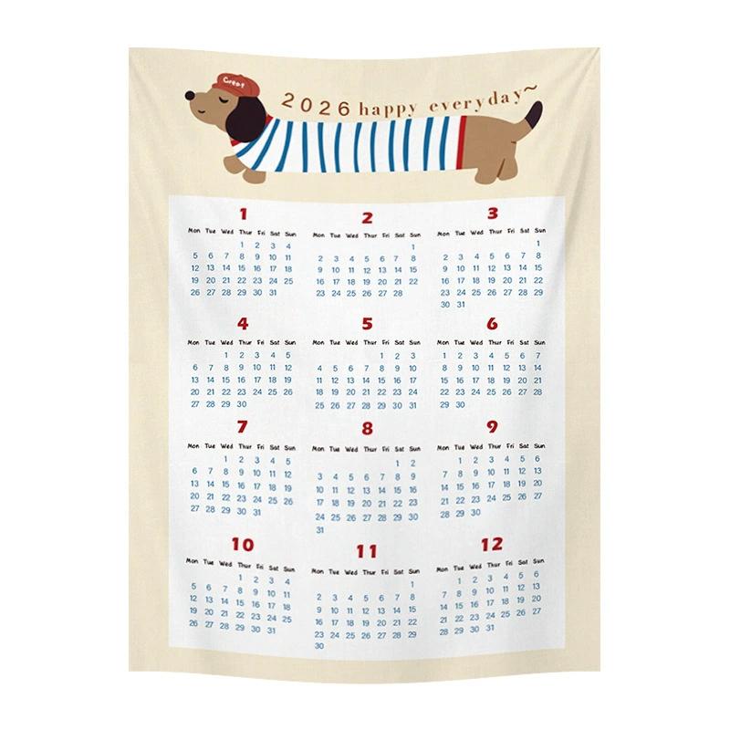 Calendar Cat Dog Tapestry Decoration Cloth Bedroom Cute Small Tapestry Background Cloth Ins Calendar Wall Hanging Decor