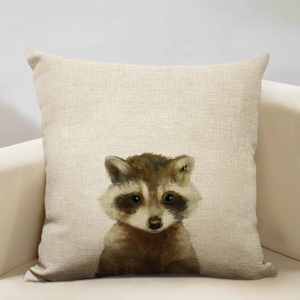 Animal Portrait Bear Lion Tiger Deer Cushion Cover Home Decoration Linen Pillow Cover 45x45cm Sofa Pillow Case Children's Gift