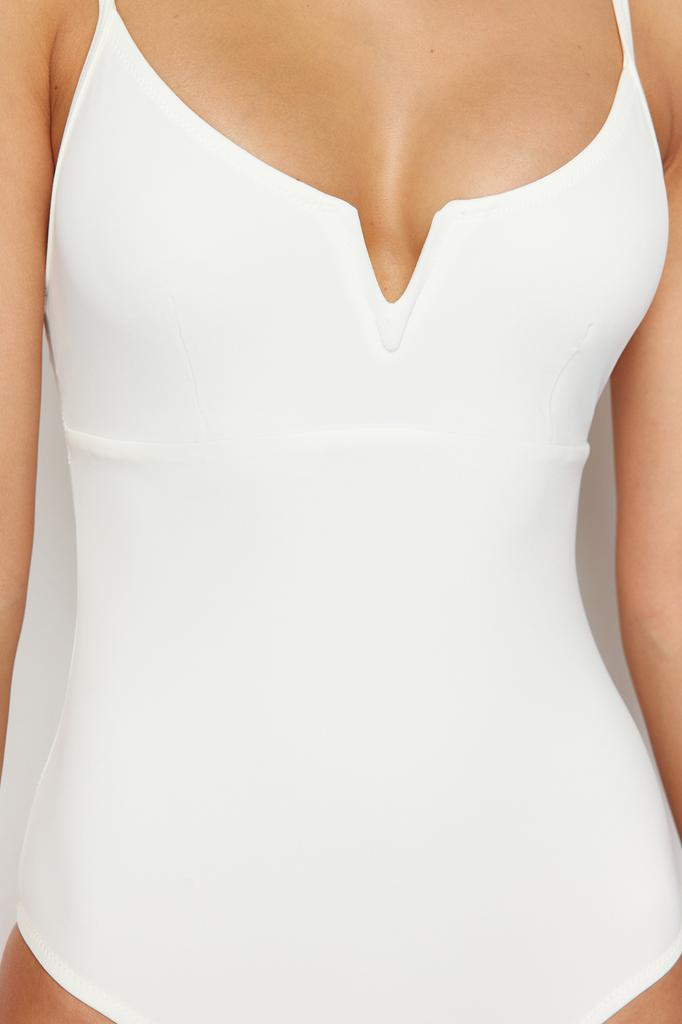 Women's Fashion New Swimsuit Ecru V-Neck Regular Swimsuit