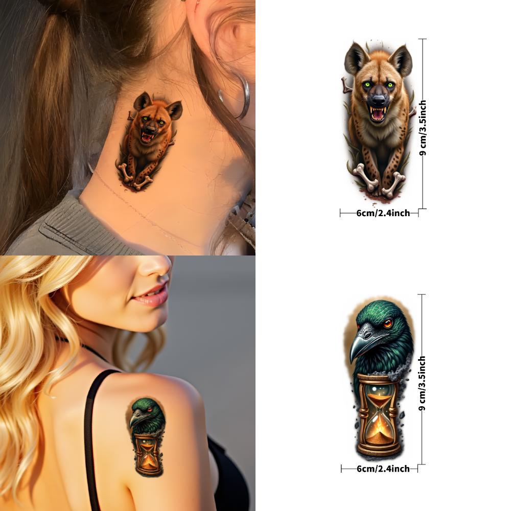9pcs Temporary Tattoo Crocodile Tattoo Waterproof Long-lasting Body Stickers Bear Tattoo Spider Tattoo Colorful Realism For