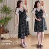 Summer Maternity Faux Two-Piece Floral Print Loose Plus Size Elegant Slimming Dress